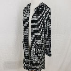 Splendid Hooded Cardigan Sweater Black White Stripes size Small Longline Comfy